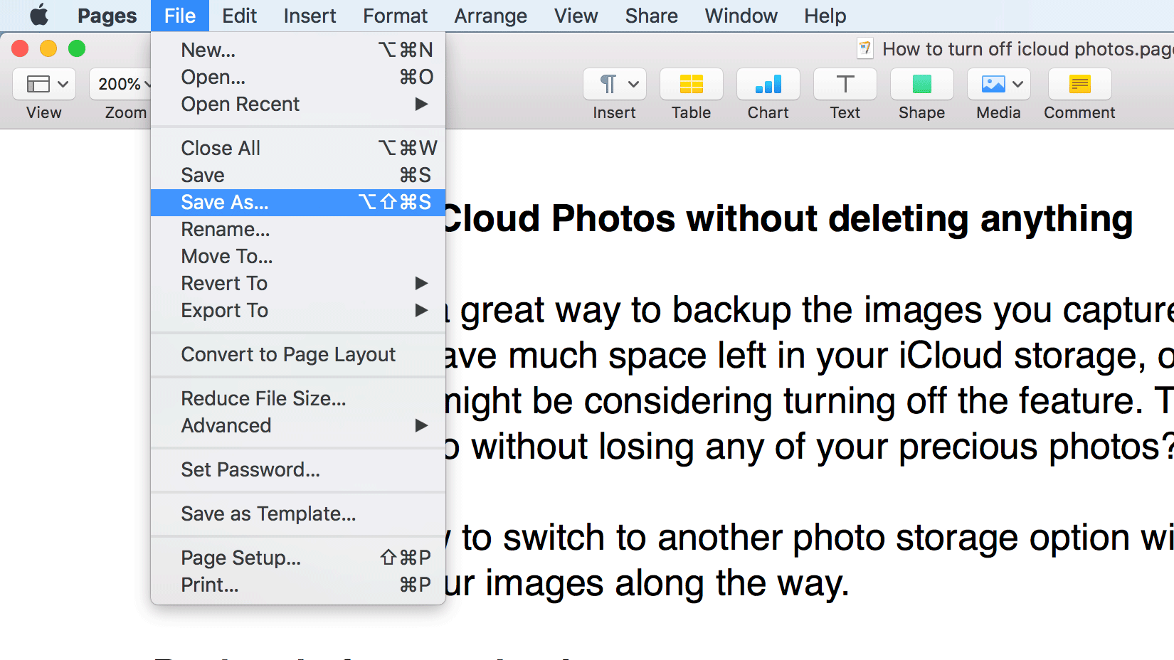 mac keys for save on word